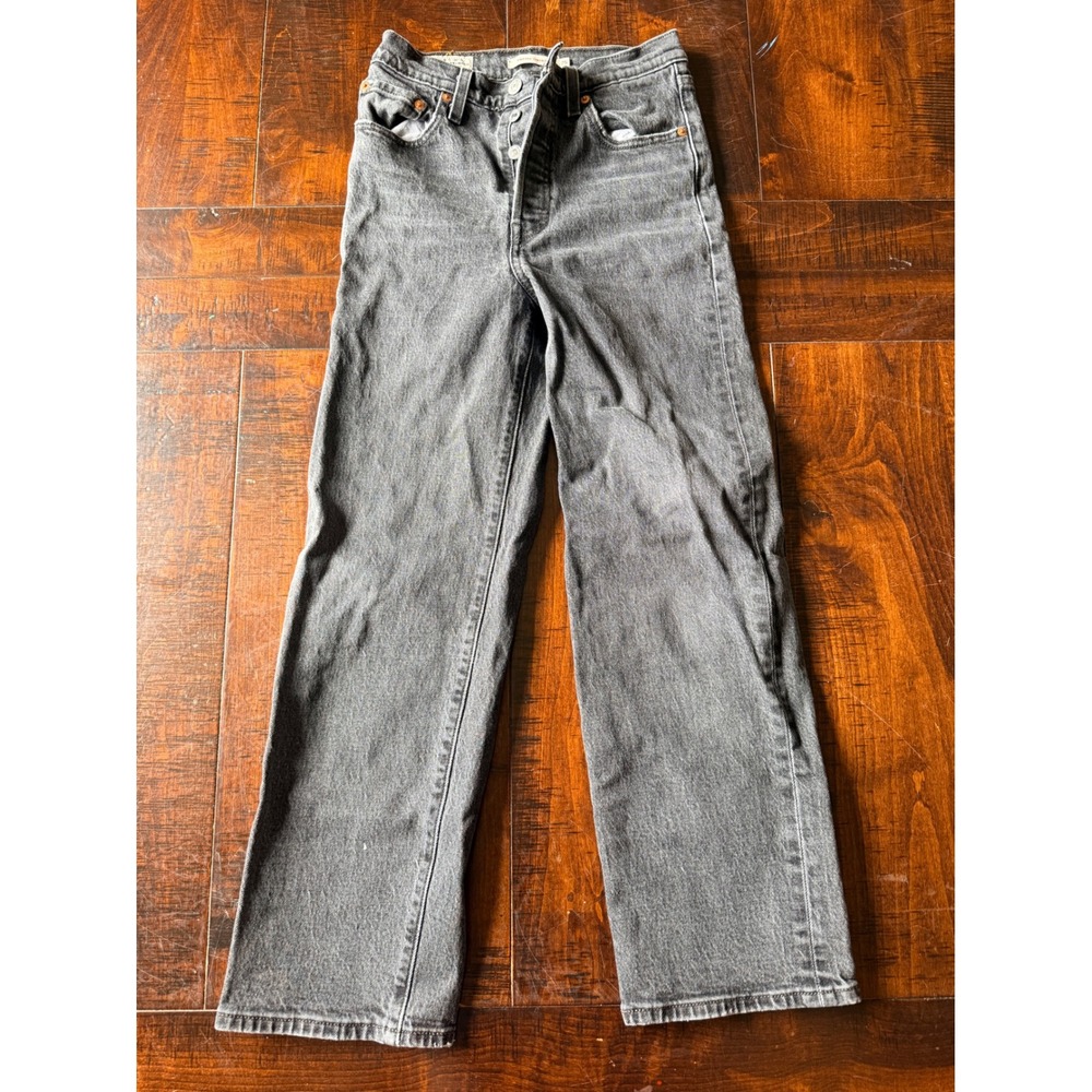 Levis Premium Big E Ribcage Straight 25 Gray High Rise Button Fly Denim Jeans